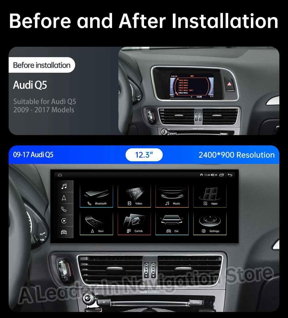 Android 16 Car Radio Video Multimedia Player for Audi Q5 2009 2010 2011 2012 2013 2017 GPS Navigation 4G DSP Left Hand Drive