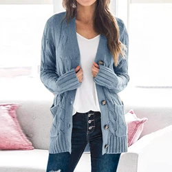 Knit Button Front Cardigan, Casual Solid Long Sleeve Cardigan For Fall & Winter, Women's Clothing