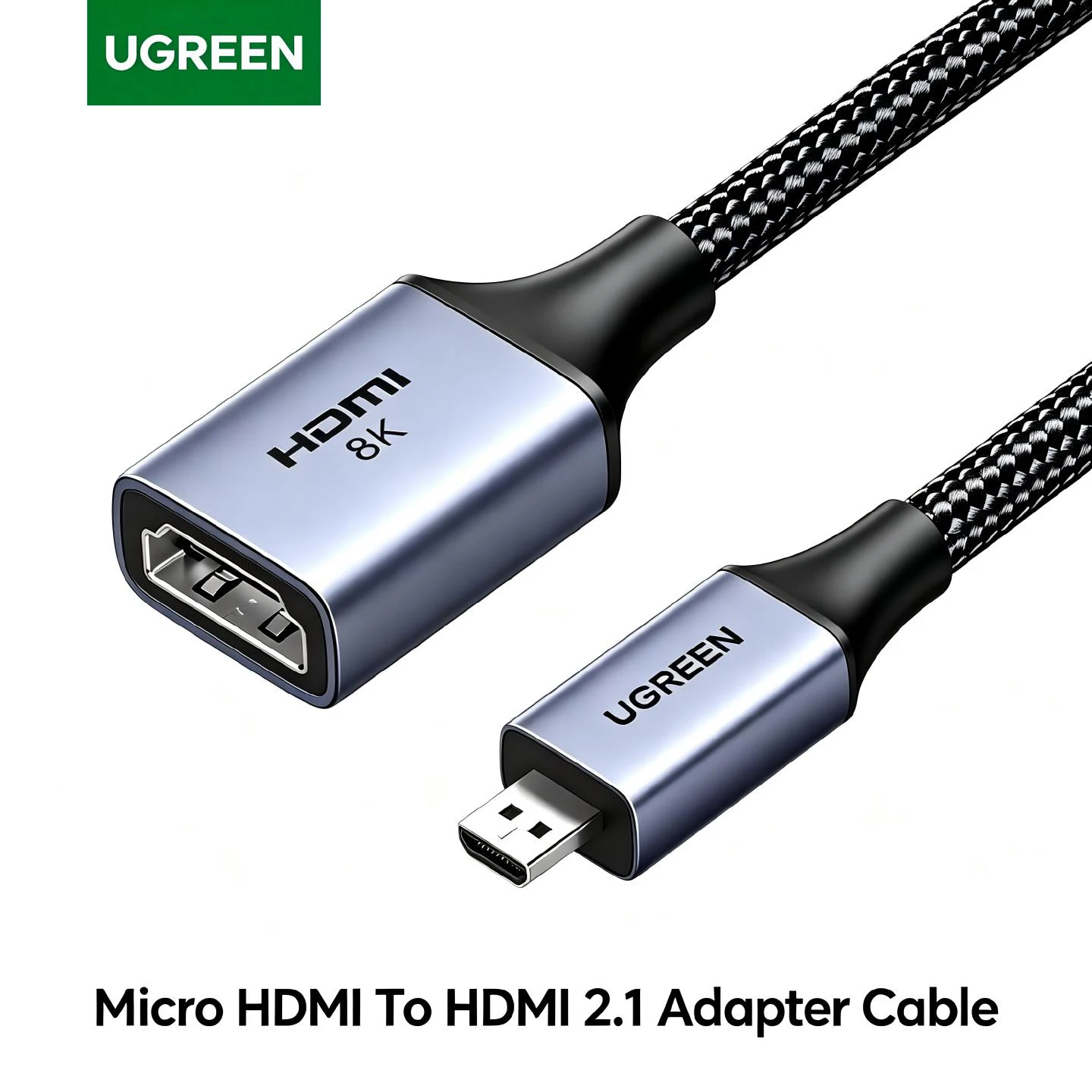 UGREEN Micro HDMI naar HDMI 2.1 Adapterkabel 4K 8K Audio Converter Game Notebook Laptop Monitor Tablet Camera Projector TV Gevlochten
