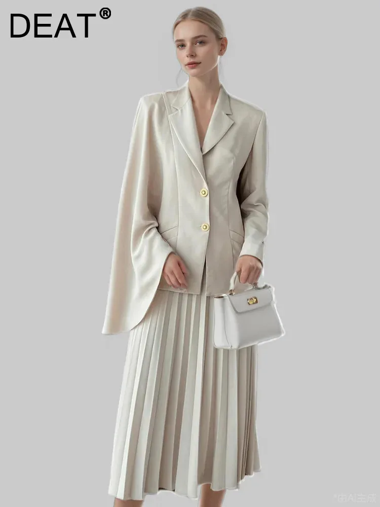 

DEAT Elegant Asymmetrical Single-breasted Blazer Pleated Long Skirt Solid Women's Office Lady Suit 2024 Autumn New Tide 35Z705