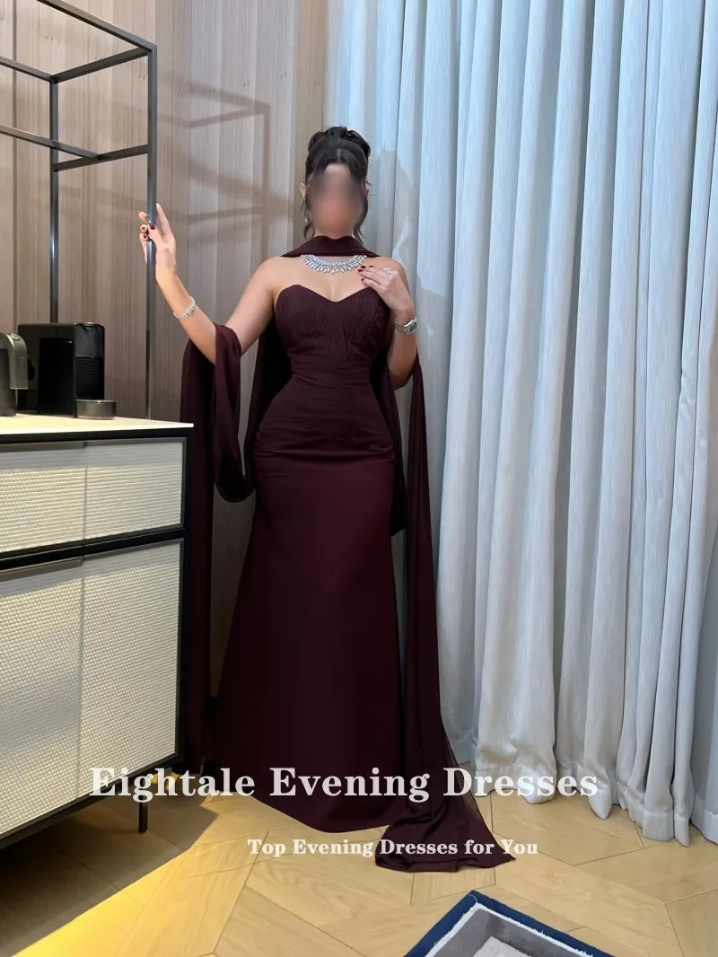 فستان سهرة عربي Eightale بطيات على شكل قلب فستان حفلات مخصص لحفلات الزفاف عنابي حورية البحر رداء De Soirée