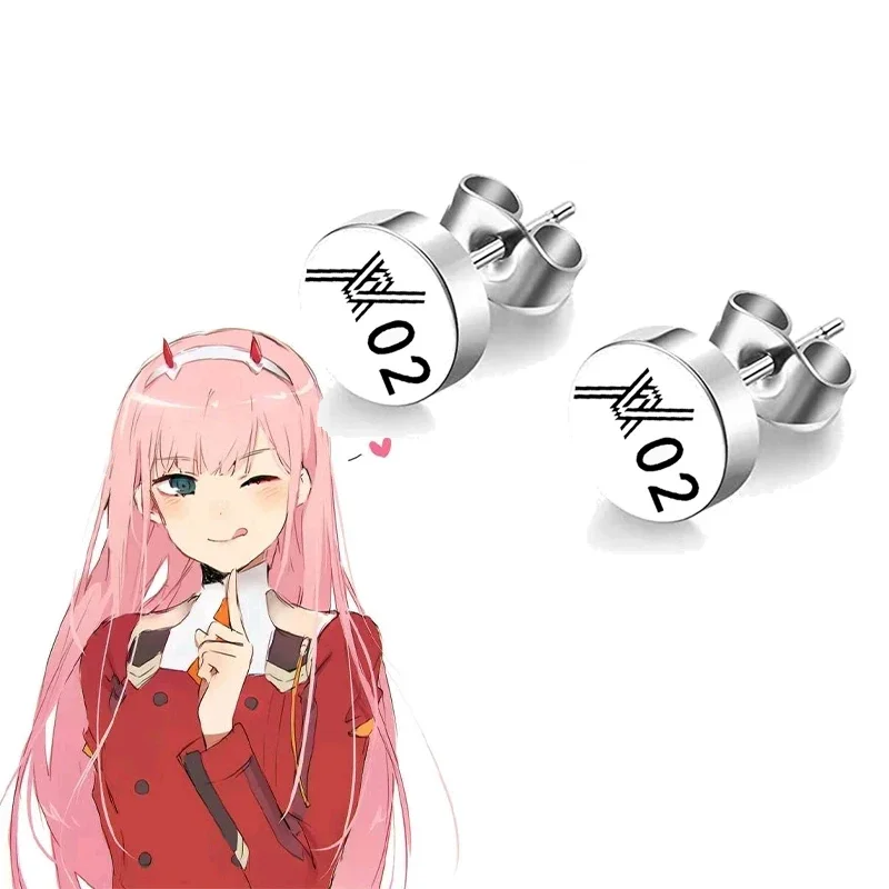 Anime Cosplay DARLING Stud Earring Zero two 02 Stainless Steel Earrings Handmade Jewelry Gifts Girl