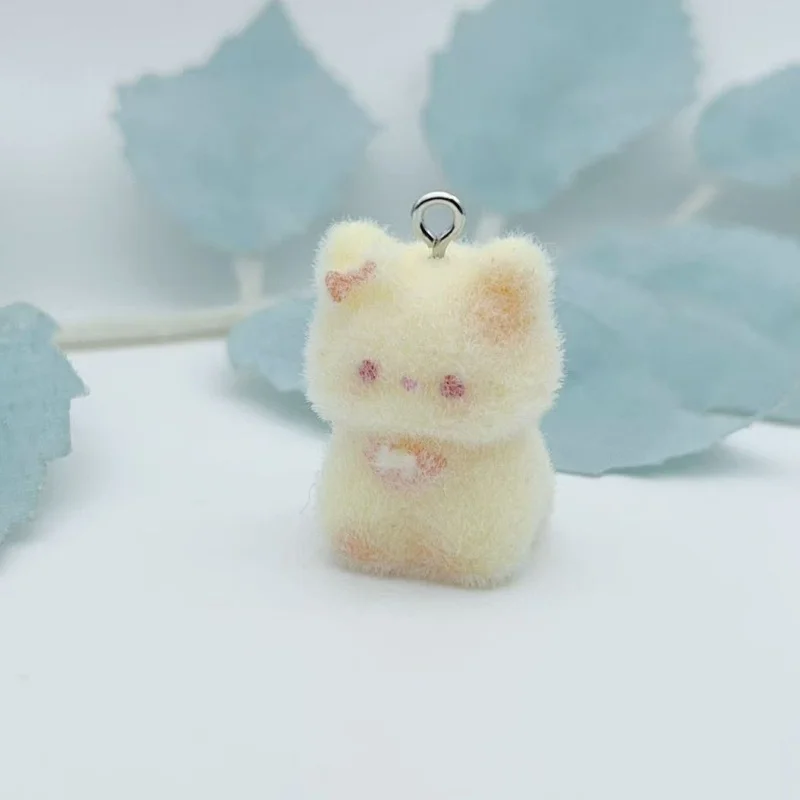 10Pcs Mixed Flocked Kitten Resin Charms Cute Mini Flocking Cat Pendant DIY Handmade Bracelet Keychain Necklace Craft Supplies image 2