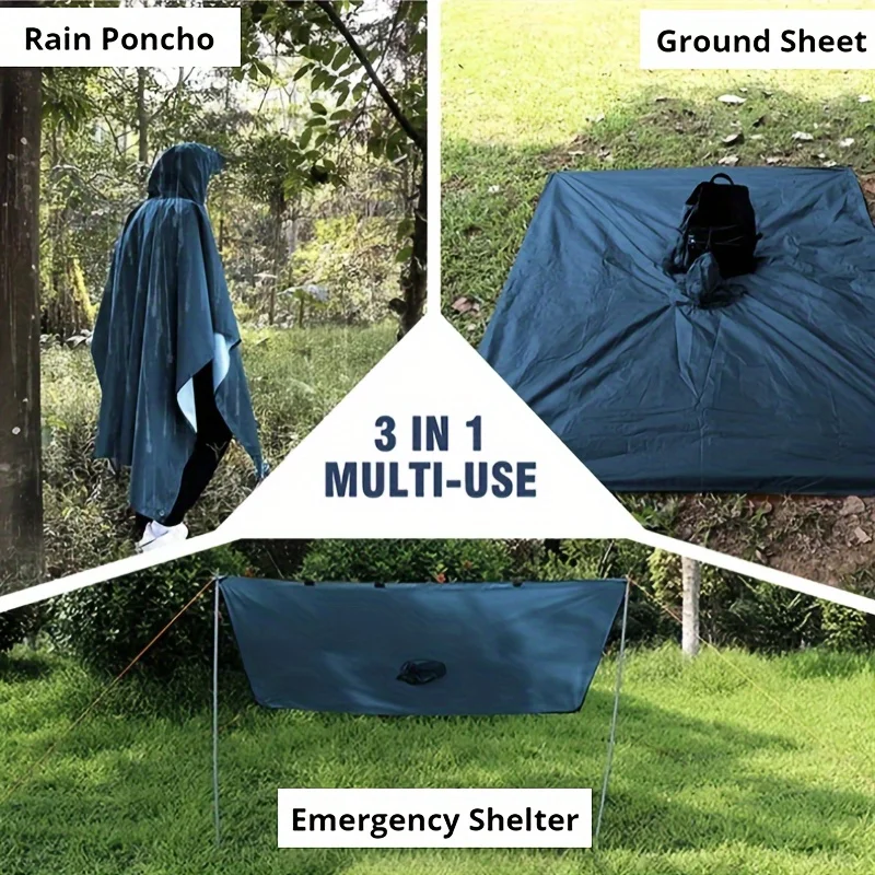 1 szt. Poncho przeciwdeszczowe 3w1 z tafty z srebrną powłoką, wielofunkcyjne, lekkie, wodoodporne, unisex, do jazdy na rowerze, pieszych wędrówek i aktywności na świeżym powietrzu.