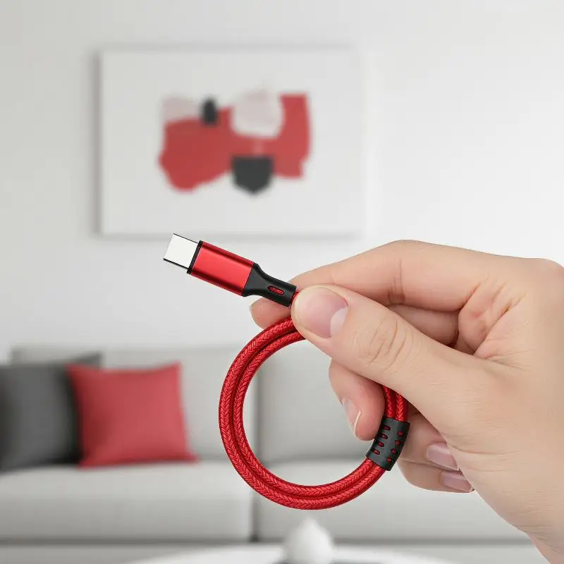 كابل USB-A إلى Type-C قصير بطول 0.25 متر، شحن سريع 3 أمبير ونقل بيانات، سلك مضفر من النايلون لبنوك الطاقة والهواتف