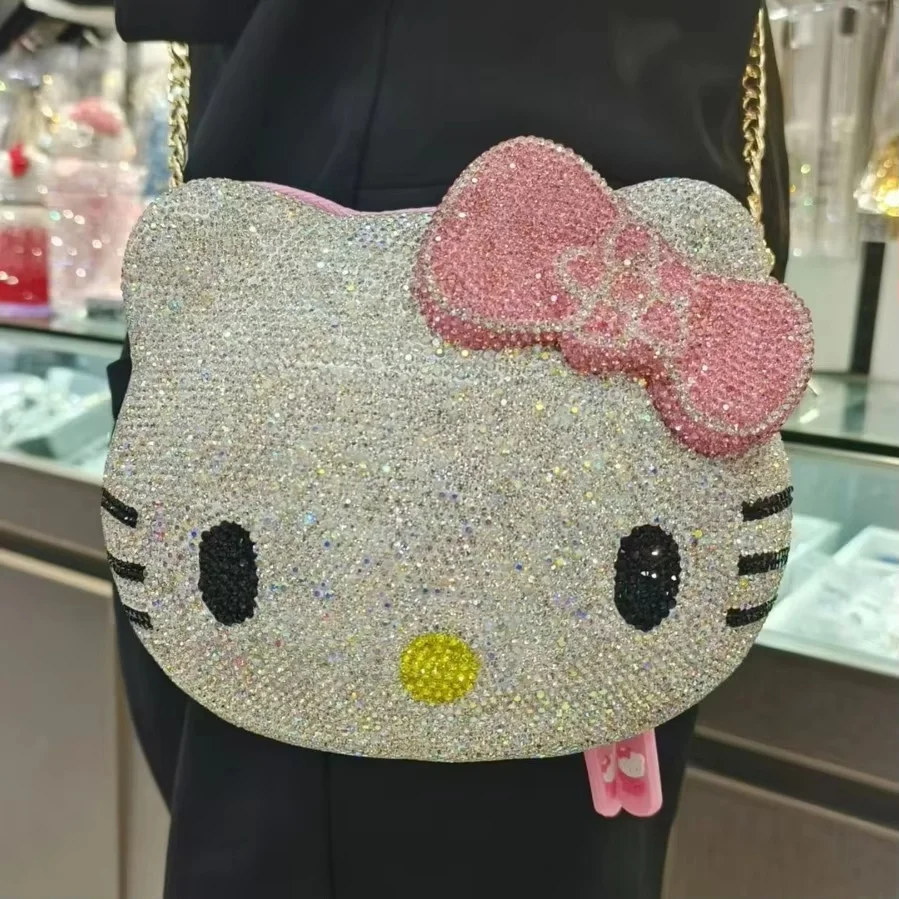 

2024 популярная Милая мультяшная сумка-мессенджер Sanrio с Hello Kitty, модная женская сумка ручной работы с инкрустацией стразами, декоративные подарки для девочек