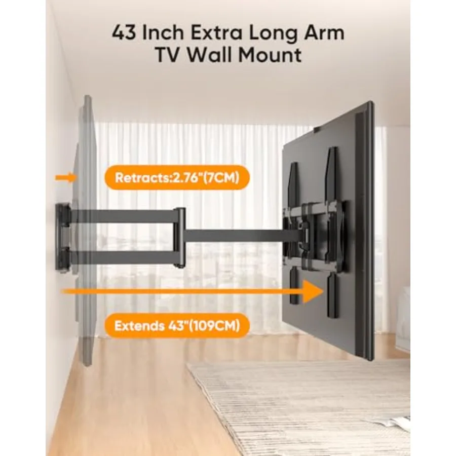 حامل تلفزيون عالي التحمل XXL لكامل الحركة لأجهزة تلفزيونات كبيرة جدًا مقاس 55120 بوصة 98 100 يحمل 275 رطلًا بحد أقصى VESA 900x600 42.9 تمديد Lo