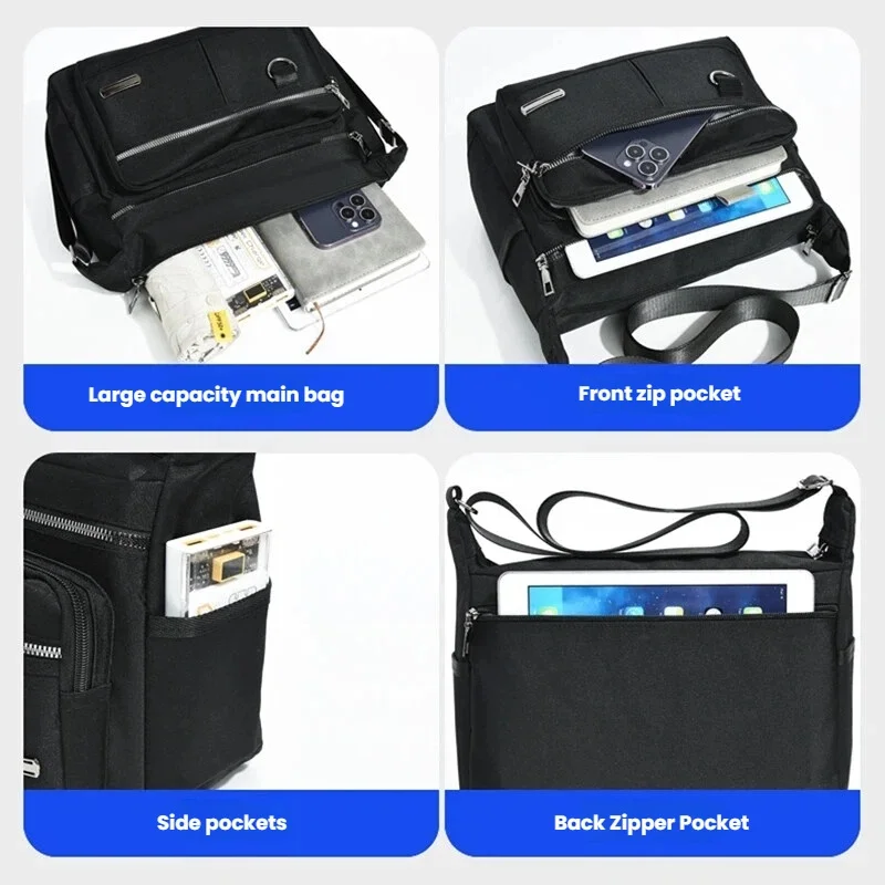 Lässige Umhängetasche für Herren, mehrschichtige Taschen, verstellbare Schultergurte, Business-Umhängetasche, Alltagstasche für den Arbeitsweg, Freizeittasche – Detail 14