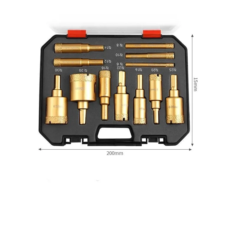 

Diamond 12 pcs 6-35mm Brazing Drill Bits Set Box Angle Grinder Hole Opener Glass Marble Granite Ceramic Saw Kit Stone Reaming