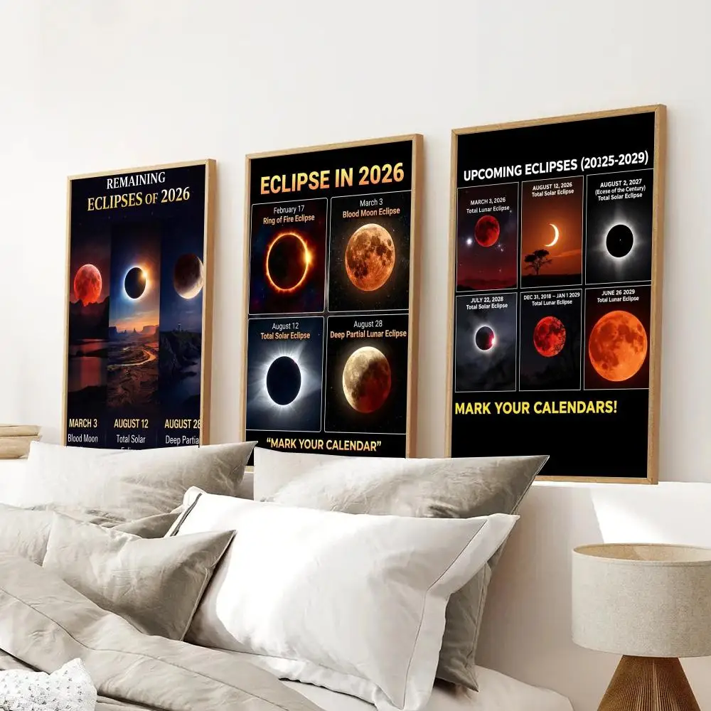 Total Solar Eclipse Painting Calligraphy Modern Halloween Wall Art for Bedroom Living Room Minimalist Home Decor