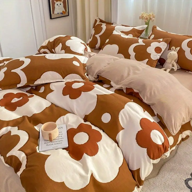 Imagem -05 - Moda Duvet Cover Conjunto para Meninos e Meninas Folha Plana Fronhas Cama de Linho Bonito Twin Queen Size Ins Primavera Novo