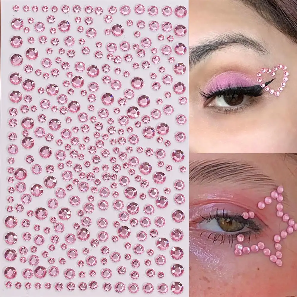 1 قطعة ثلاثية الأبعاد الماس الوردي FaceTattoo ملصقات بلينغ الأحجار الكريمة ذاتية اللصق جواهر ملصقات DIY بها بنفسك مهرجان حفلة العين/الجسم ماكياج ديكور