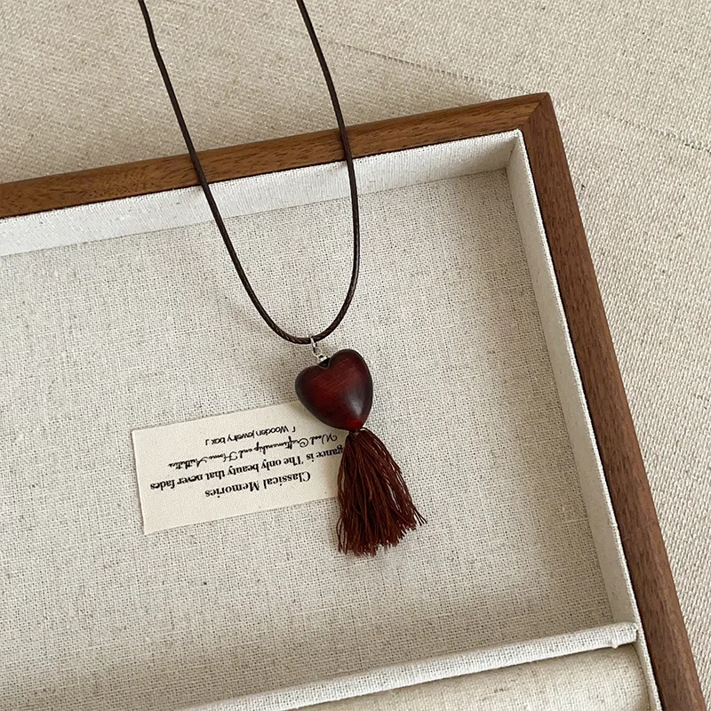 Necklace Geometric Brown Wood Pendant Braided Rope Women Modern Unique Versatile Lightweight Sweater Chain Daily Party Gift