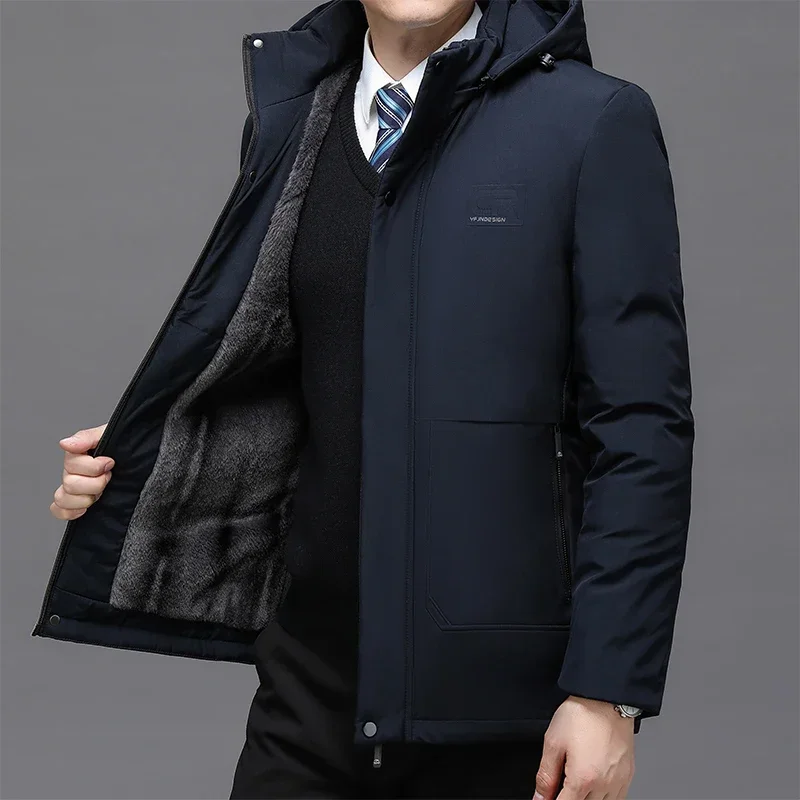 Mens Winter Jacket Windproof Men Thick Warm Gift for Father Husband Parka Windproof Parkas New Fashion Fleece Hooded ZL521