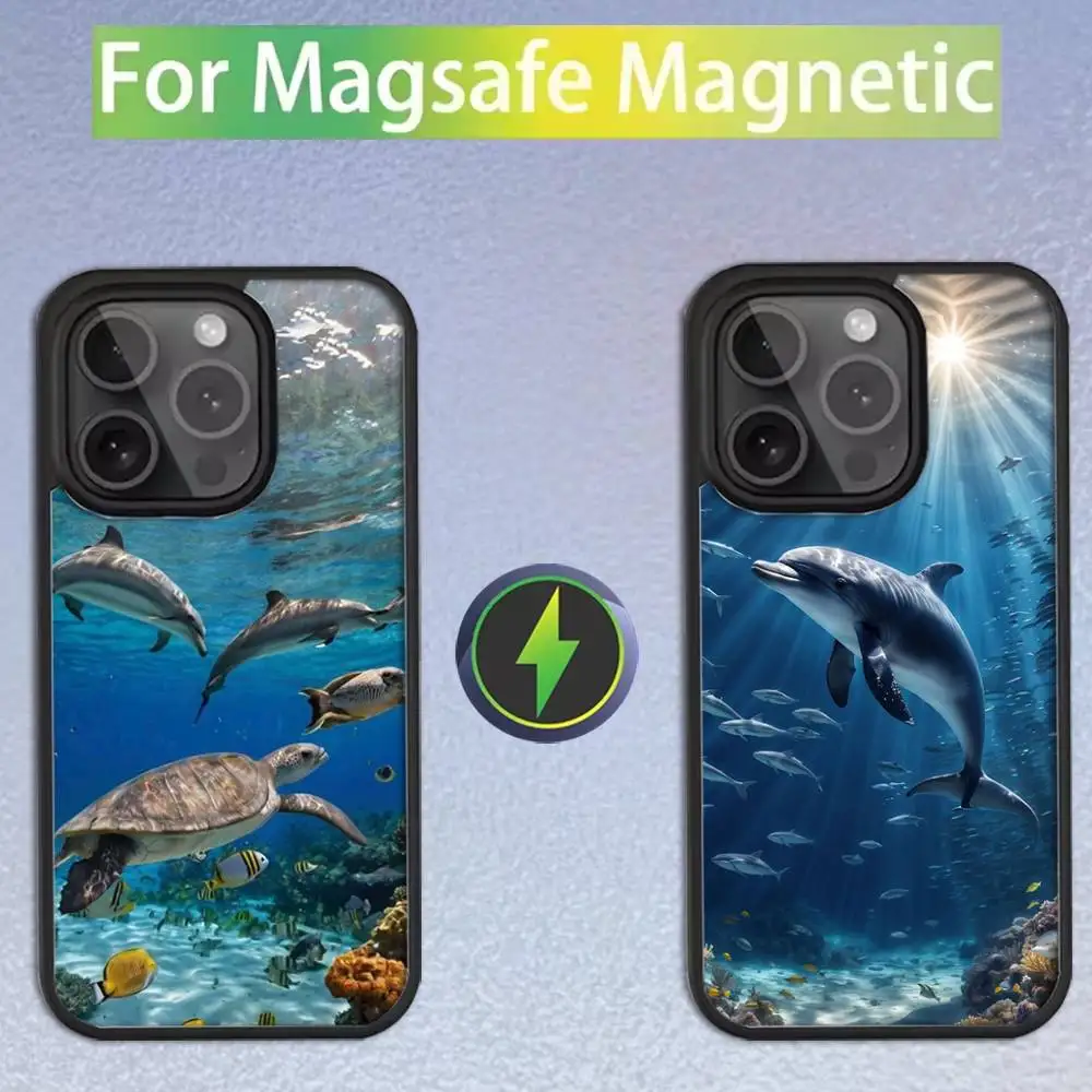 

Чехол для телефона с дельфином «Глубоководная черепаха» для iPhone 17,16,15,14,13,12,11, Pro, Max, Plus, Mini, SE Magsafe с магнитной беспроводной зарядкой