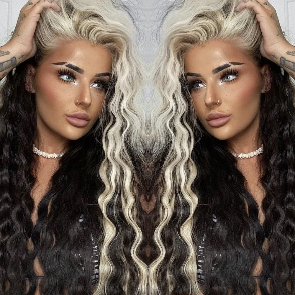 

Черно-белый парик из натуральных волос Deep Wave, 250% плотность, 13x4 HD, кудрявый, с кружевной передней частью, с детским волосом, для женщин