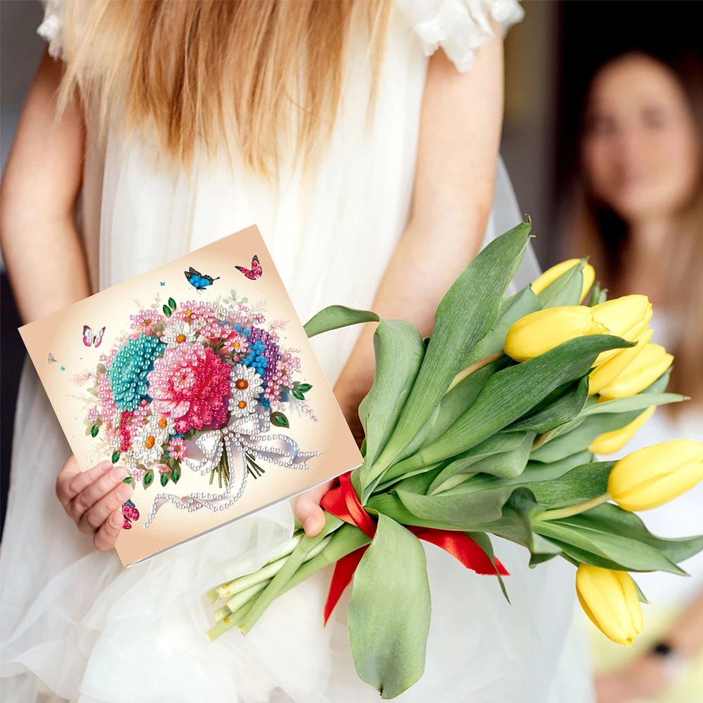 

6Pcs Colorful Pattern Diamond Birthday Blessing Card with Envelope Diamond Mosaic Festival Gift Cards Birthday Gift for Friend