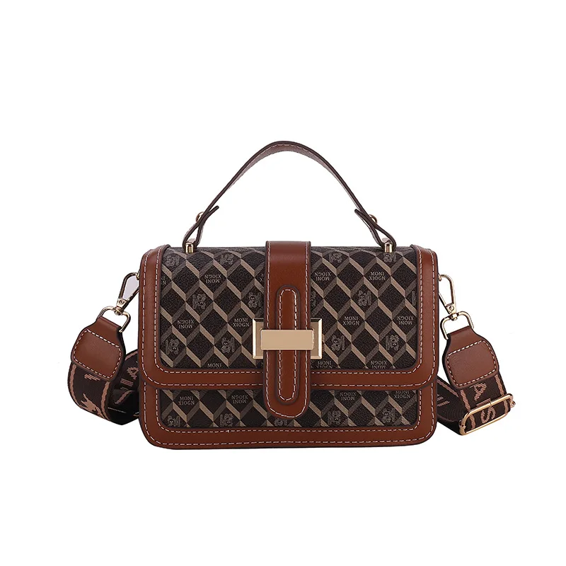 

Vintage Letter-Print Handbag Small Square PU Leather Crossbody Shoulder Bag Luxury Designer Handheld Women's Bag