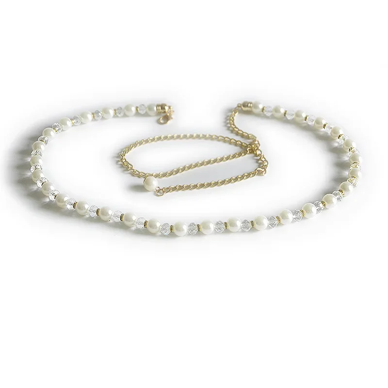 حزام لؤلؤ أنيق للنساء ، إبزيم مرن ، حزام كريستال ، سلسلة ، أنثى ، فتيات ، فستان ، خصر ، مصمم