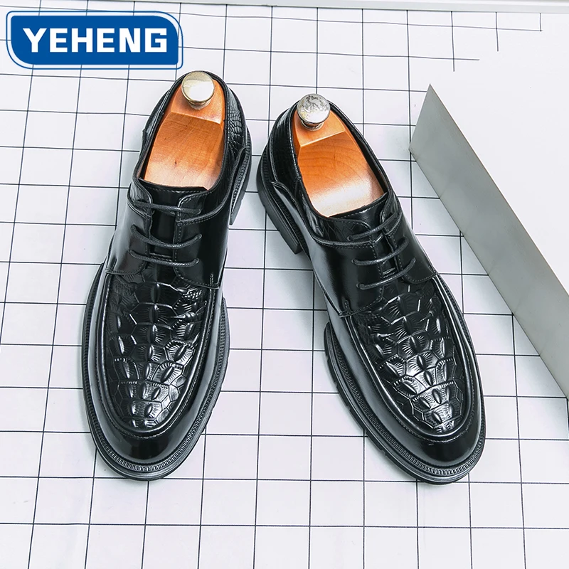 Men's Oxford Crocodile pattern Leather Shoes Lace-Up Business Commuting Loafers Italian Designer Wedding Office Dress Shoes Men
