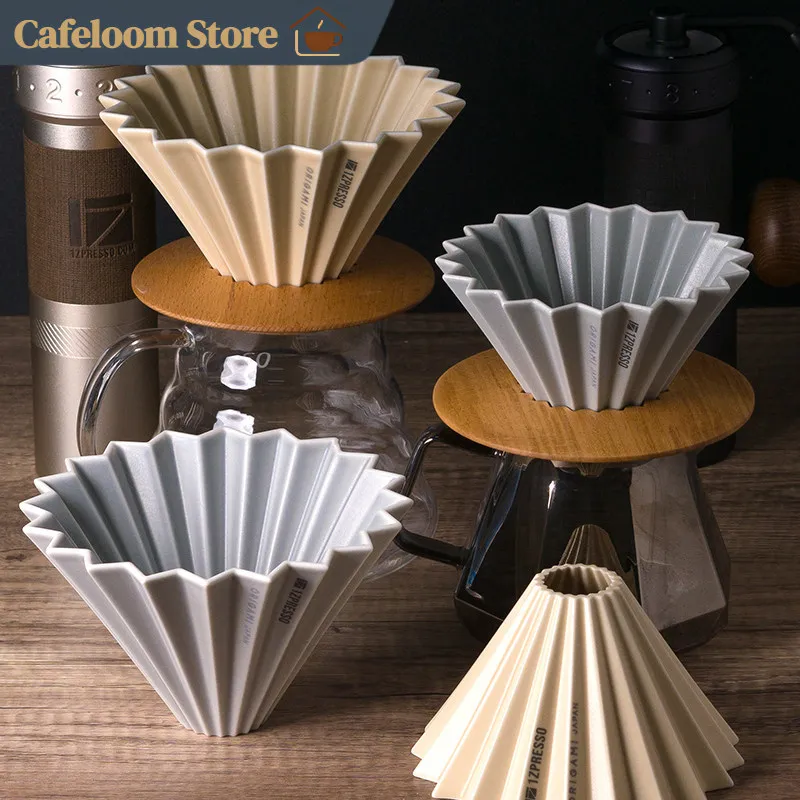 

1zpresso X Origami Pour Over Coffee Dripper Ceramic Folded Creative Filter Cup With Wooden Base For Home Coffee Brewing