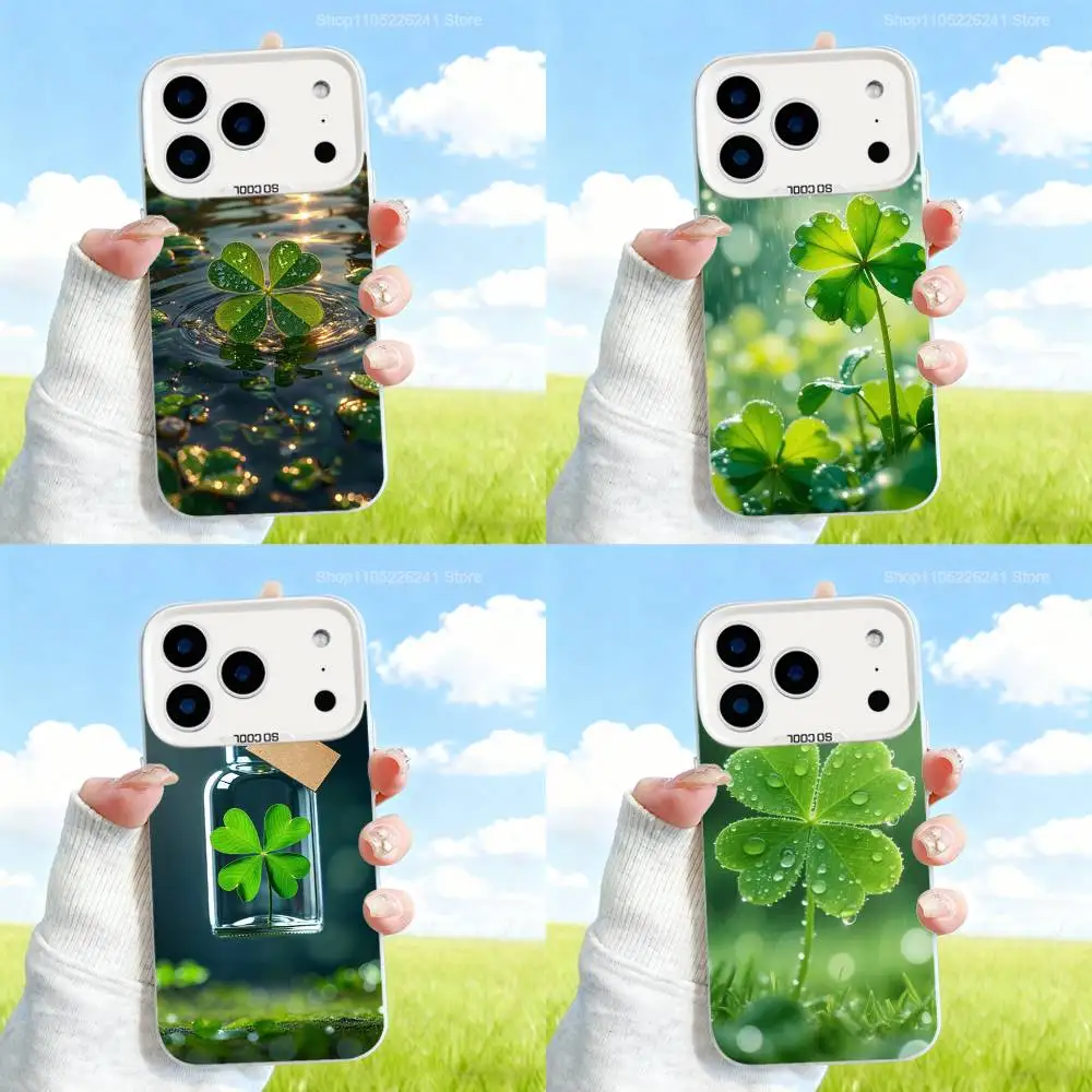 

Green Lucky Four Leaf Clover For iPhone 12,8,15,14,13,17,X,16,Pro,SE4,Max,Plus,Air,Mini White Matte Case
