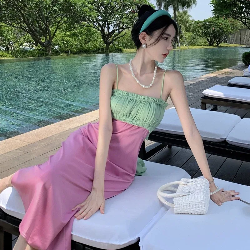 

Lady Korean Big Bow Dress Pink Green Party Dresses Unique Design Women Birthday Prom Gown Beach Pool Sweet Y2K Formal Dress