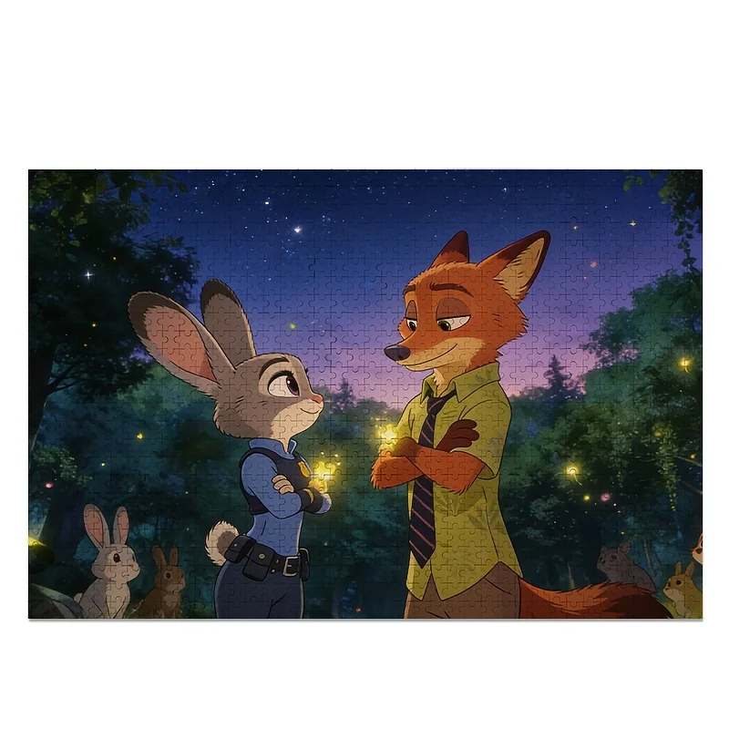 1000 elementów Puzzle Disney Zootopia Judy Hopps i Nick Wilde, Rozrywka Rodzinna, Dekoracja Domu, Klasyczna Grafika z Kreskówek, Art Deco, F