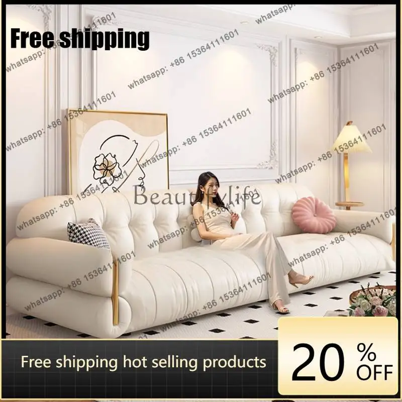 LJY Modern Beige Living Room Sofas Vintage Retro Luxury Lazy Living Room Sofas Boneless Leather Woonkamerbanken Furniture Home