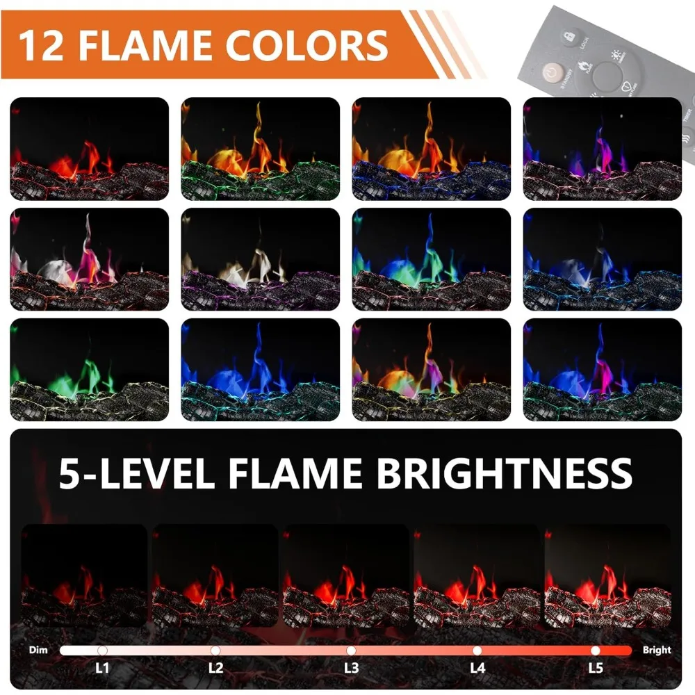 حامل تلفزيون مدفأة زجاجية ثلاثي الجوانب لأجهزة التلفاز حتى 110 بوصة، مركز ترفيه مع مدفأة كهربائية مقاس 36 بوصة، عتيق Whi