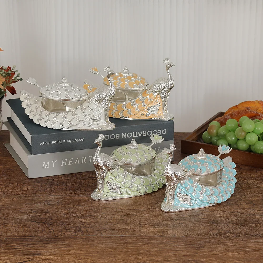 peacock seasoning jar multi-color selection alloy seasoning box kitchen salt tank oil bottle moisture-proof with lid household
