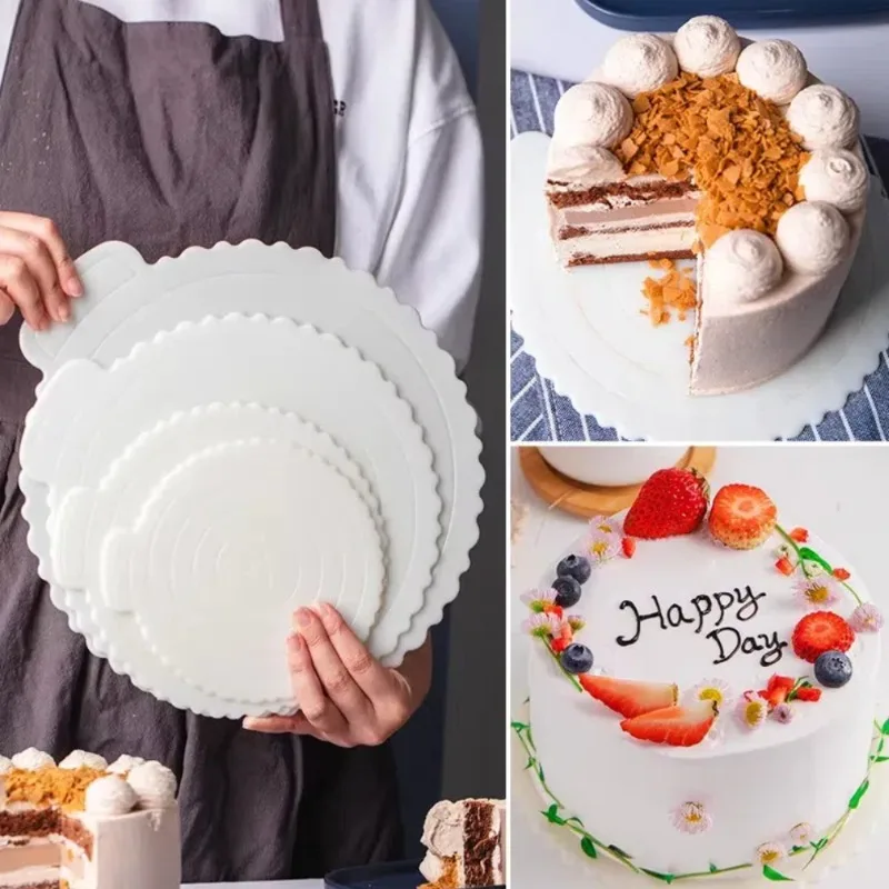 Round Cake Serving Board with Handle Reusable Plastic Base for Mousse Cakes Cheesecakes Non-Slip Grip for Secure Transport