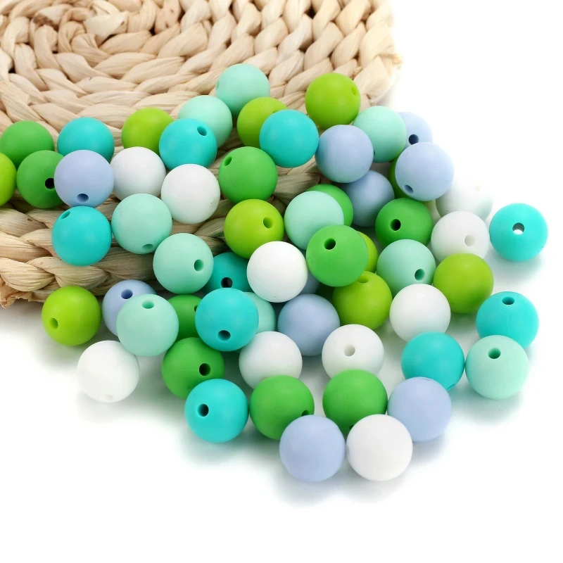 60Pcs 12mm Round Silicone Beads for Pacifier Clips Chain Spacing Loose Beads For DIY Jewelry Making Necklace Teether BPA Free