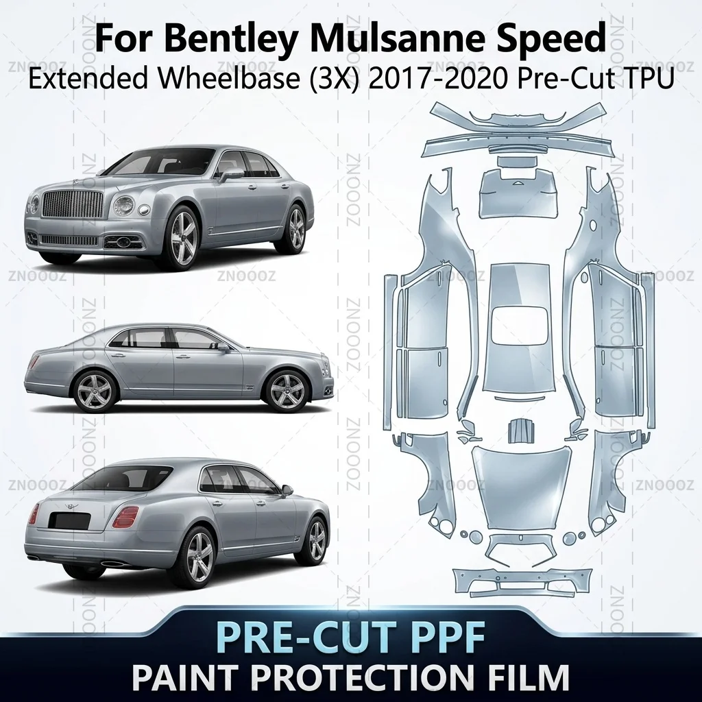 For Bentley Mulsanne Speed Extended Wheelbase (3X) 2017-2020 Pre-Cut TPU PPF Self Full Vehicle Glossy Clear Matte Black
