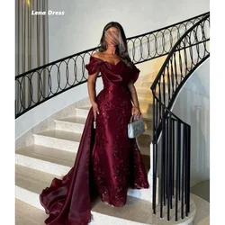 Lena Evening Dresses Women Elegant Party Dress Claret Satin Custom Made Flower Embroidery Fish Tail Dresses for Formal Occasions