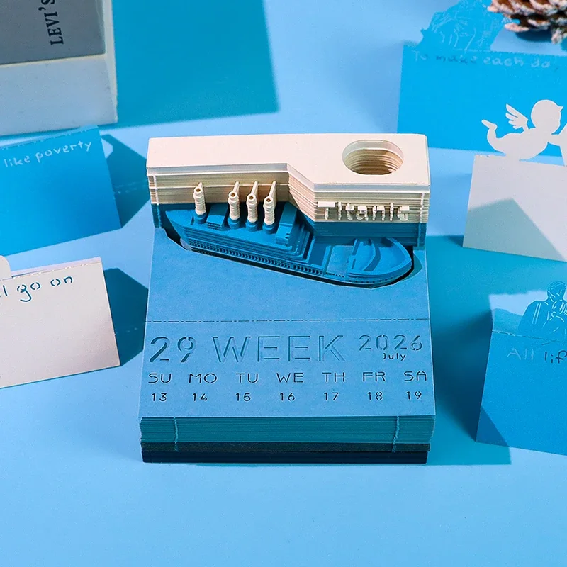 

Календарь Time Piece 2026 Настольный календарь со светодиодной подсветкой 3D-разрывной календарь Резьба по бумаге Художественный блокнот Блокнот Подарок на Рождество