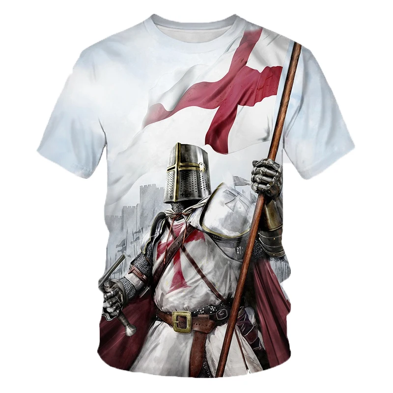 

New Arrival Knights Templar Print 3d T-shirt Female Personality Sacred Cross Pattern Tshirt Men's Casual Outdoor Breathable Tops