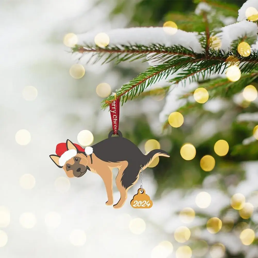 Room Decorations Festive Christmas Dog Ornaments Wooden Pooping Dog Decoration Holiday Tree Pendant Gifts for Dog Lovers Pet