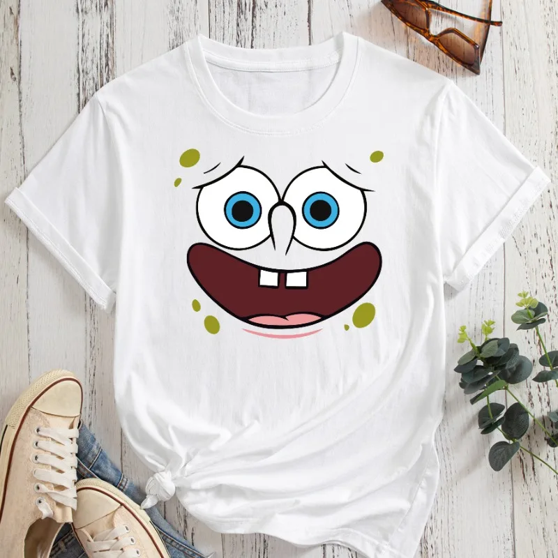 

2024 New Anime Square Eyes Print T-Shirt Women White Tops Female Summer Short Sleeve Ladies T-shirt Casual O-neck Tees Tshirt