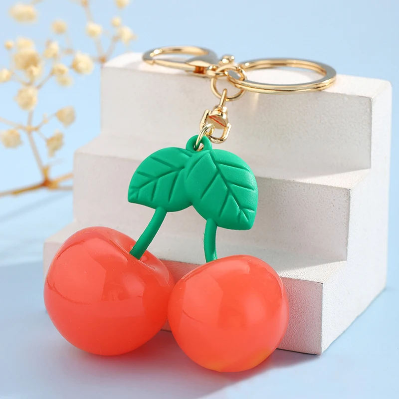 Sweet Large Cherry Keychains Cute Simulated Fruit Pendant Keyring For Women Girls Exquisite Backpack Decoration Accessories Gift