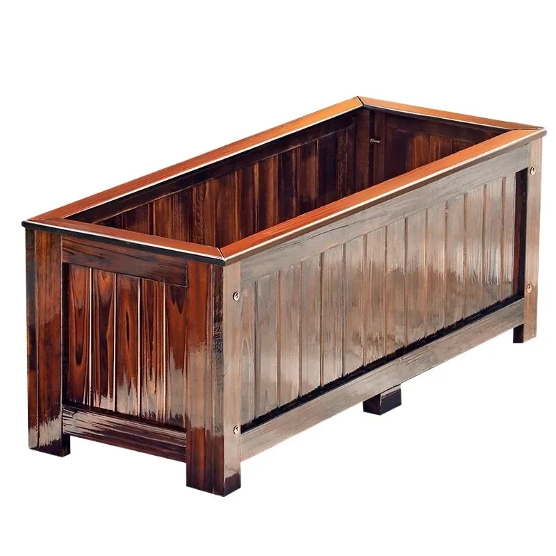 Outdoor preservative wood flower   Planting box Garden wood flower pot Balcony resin growing vegetables Large fence Combination