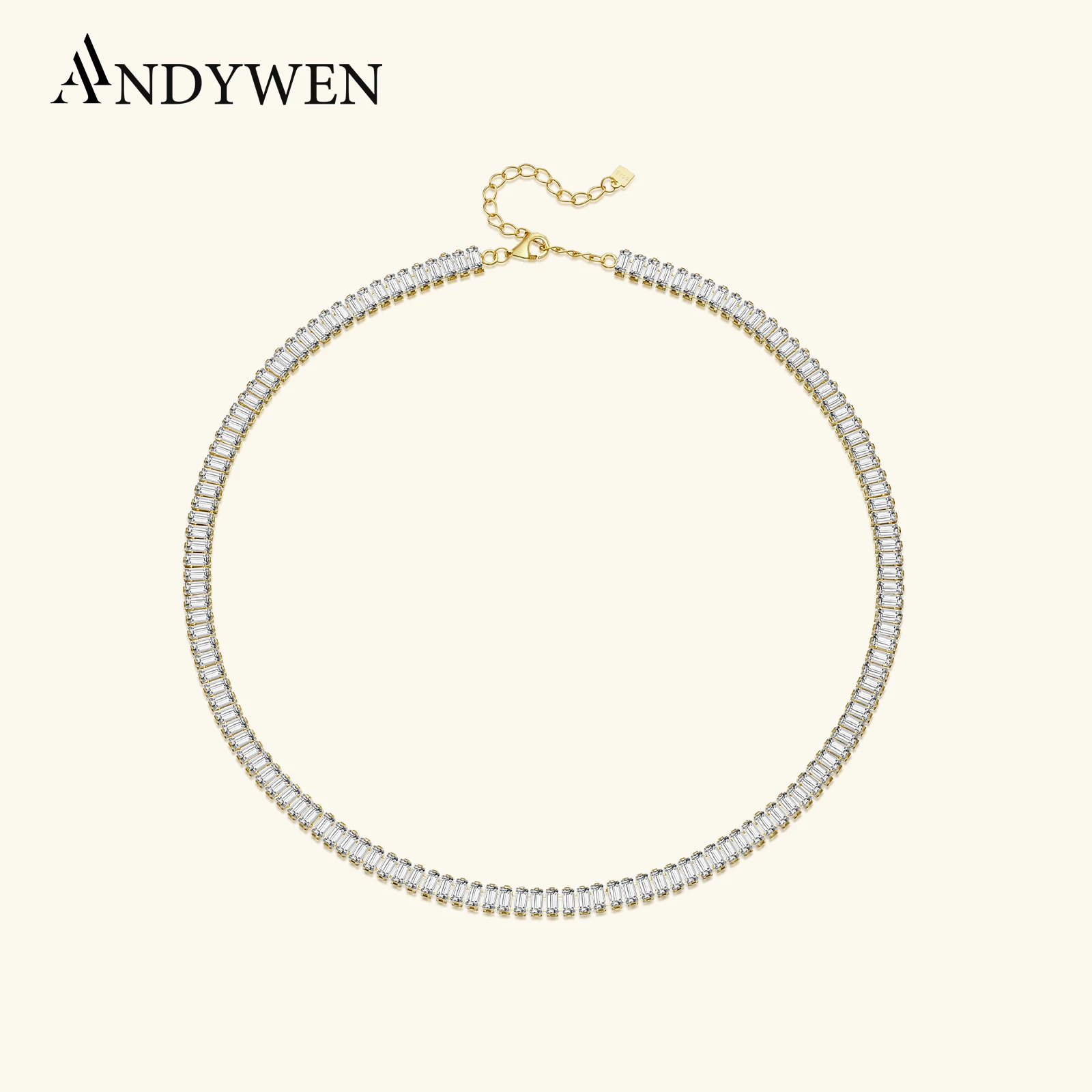 

ANDYWEN 100% 925 Sterling Silver 40cm Long Chain Luxury Zircon CZ Choker Necklace Charm Pendant Zircon Jewelry Fashion Wedding