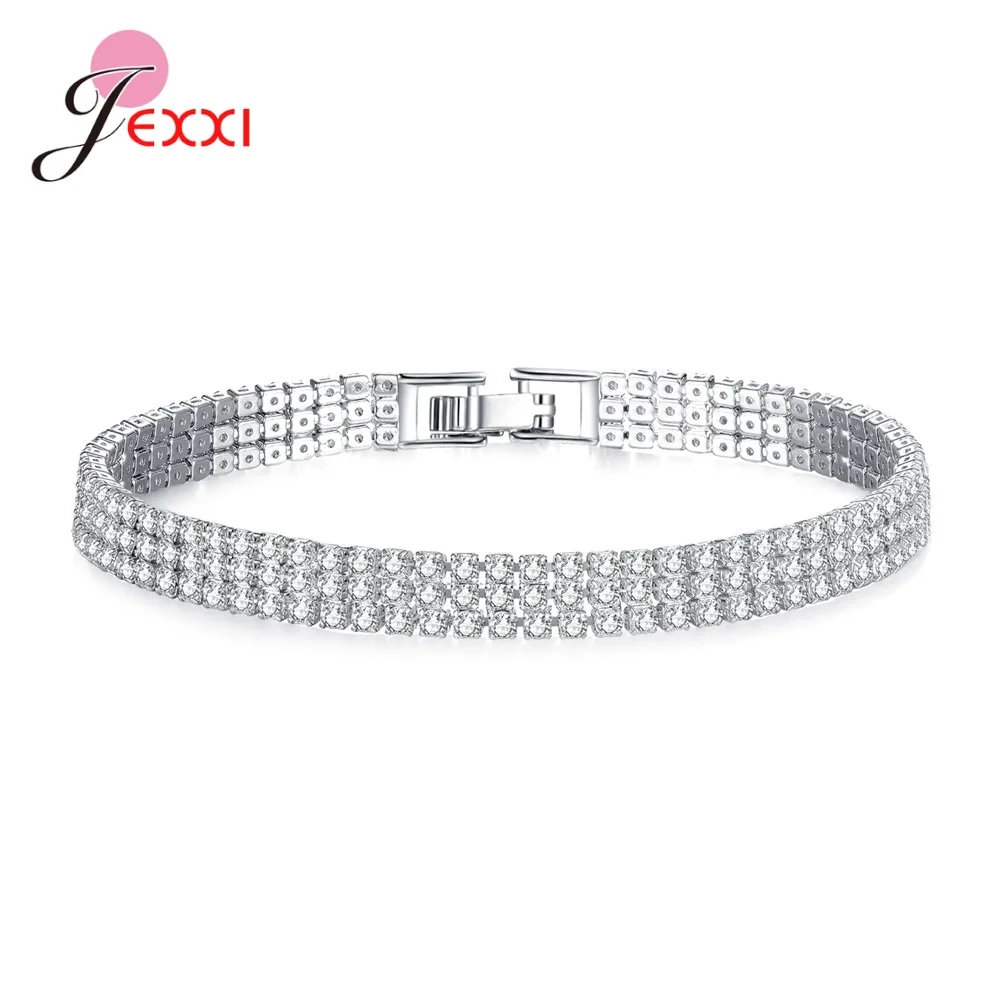 Solid 925 Sterling Silver Shiny Cubic Zirconia Tennis Bracelet Bangle For Women Wedding Fashion Jewelry Wholesale  Birthday