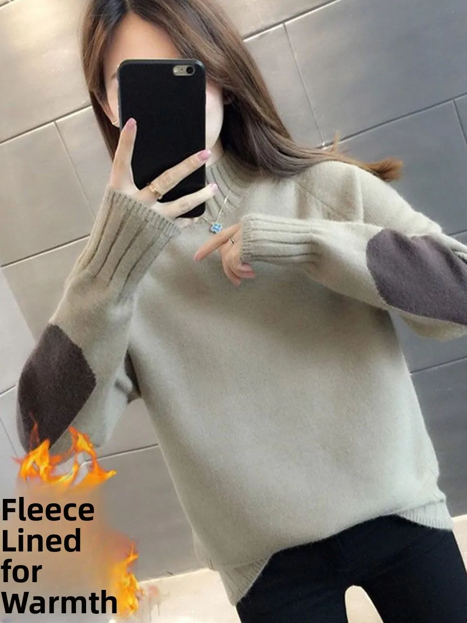 

Women's Fce Lined Thiened Oversized Pullover Knitwear f High Collar Inner Wear Faionable Loose Base irt