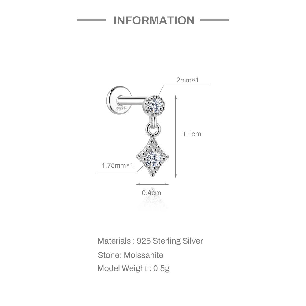 ROXI Moissanit 925 Sterling Silber Geometrischer Quasten-Ohrstecker für Damen, flacher Rücken, Helix-Blumenanhänger, edler Schmuck – Detail 25