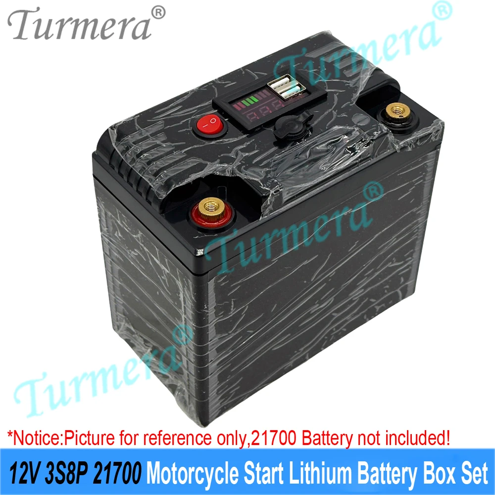 12V Motorcycle Start Battery Box 21700 3S8P 30A BMS Customize Capacity Displayer 2*USB 5V Power Bank Controllable Dual-Channel