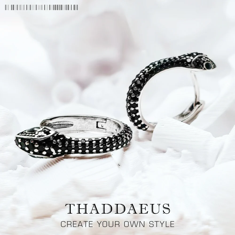 Boucles d'oreilles créoles serpent noirci, créoles, bijoux fins pour femmes et hommes, cadeau Vintage en argent Sterling 925