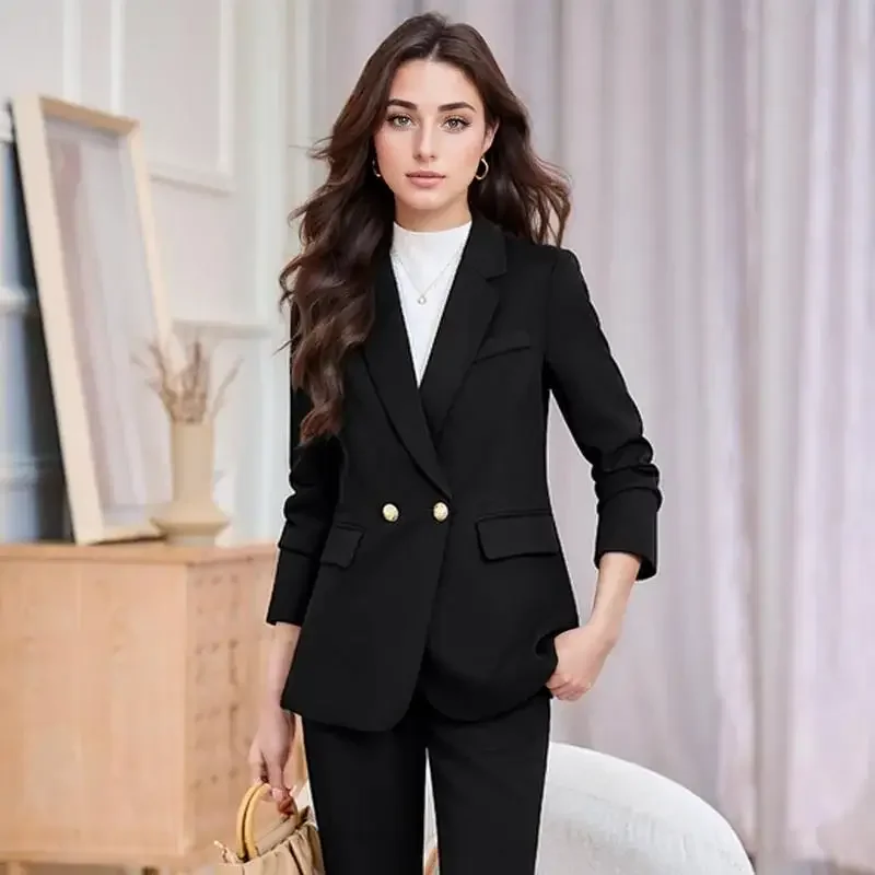 Set di pantaloni da completo blazer da lavoro formale elegante autunno pop per donna Set di pantaloni da giacca a maniche lunghe da 2 pezzi Set di abiti taglie forti