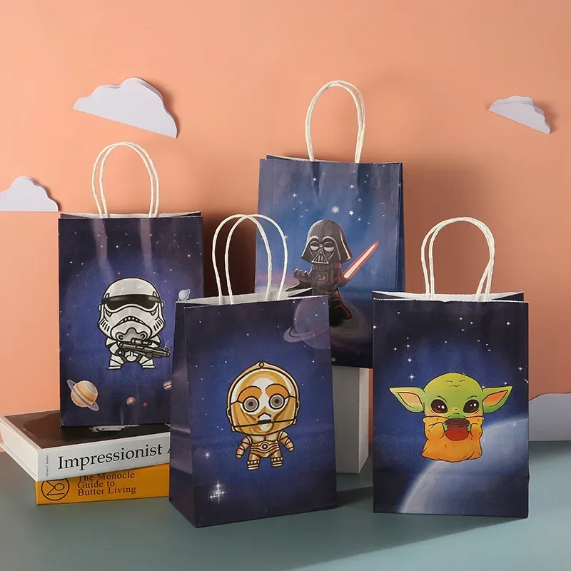 Star Wars Baby Yoda Festival Gift Kraft Paper Bag with Handles Christmas Shopping DIY Multifunction Recyclable Party Paper Bag