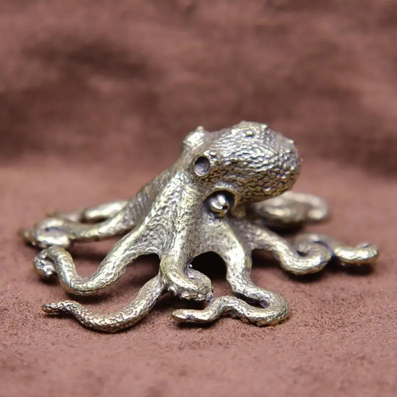 1Pc Octopus Statue Metal Brass Tea Pet Table Ornament Lucky Home Decorations Accessories Antique Tea Set Craft Home Decoration view 4